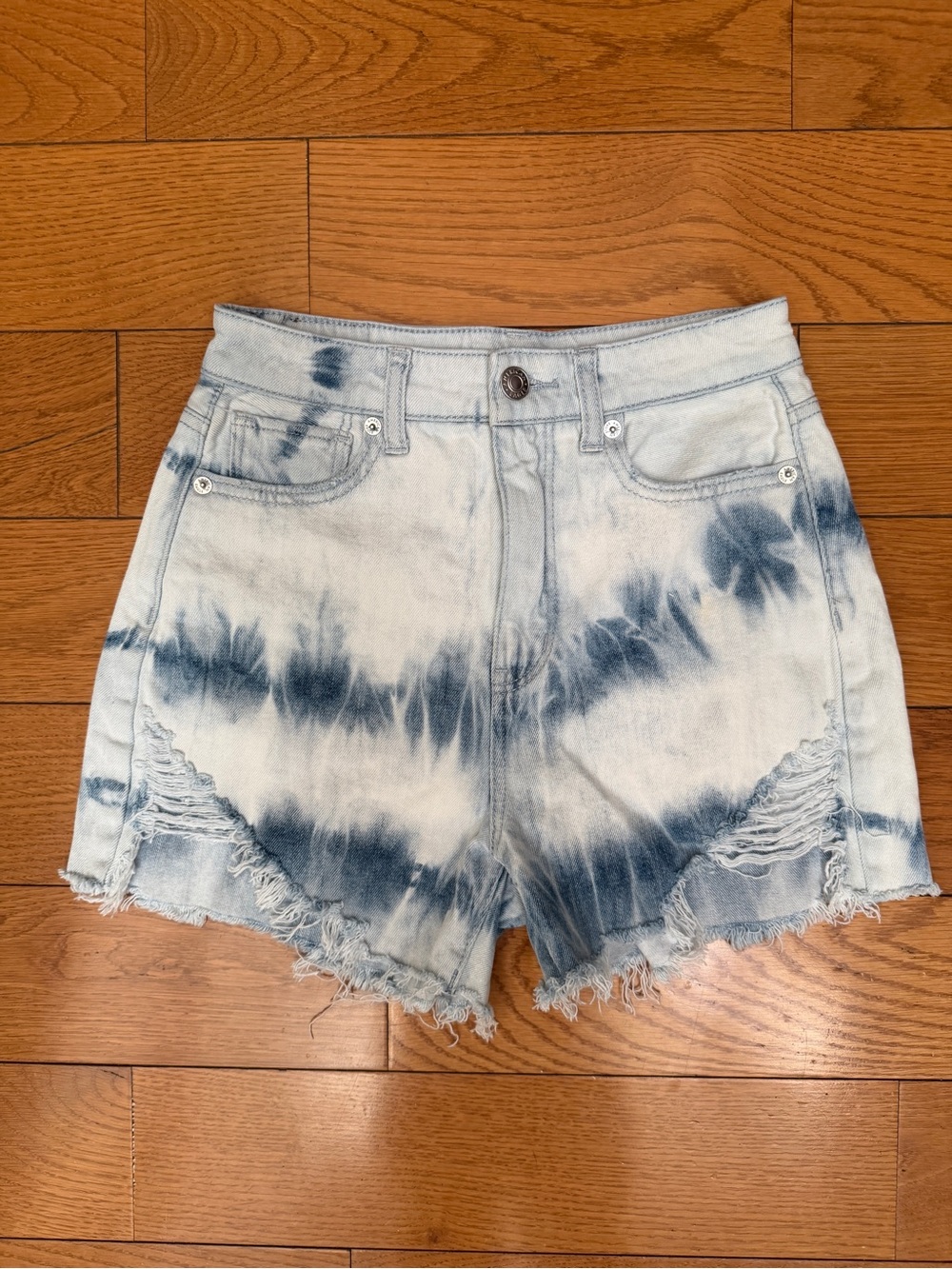 American Eagle Outfitters Light Blue Tie-Dye Distressed Jean Shorts